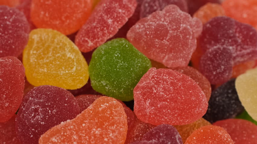 Fruit Jelly Gummy Candies different color close up, rotation