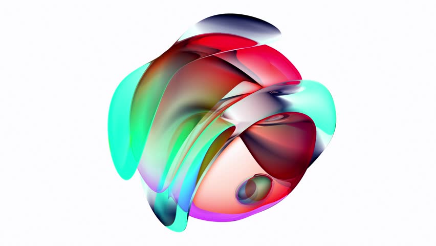 3d render of abstract art video animation with surreal alien ball sphere flower in curved wavy organic biological lines forms in fluorescent green purple and blue gradient color on white background