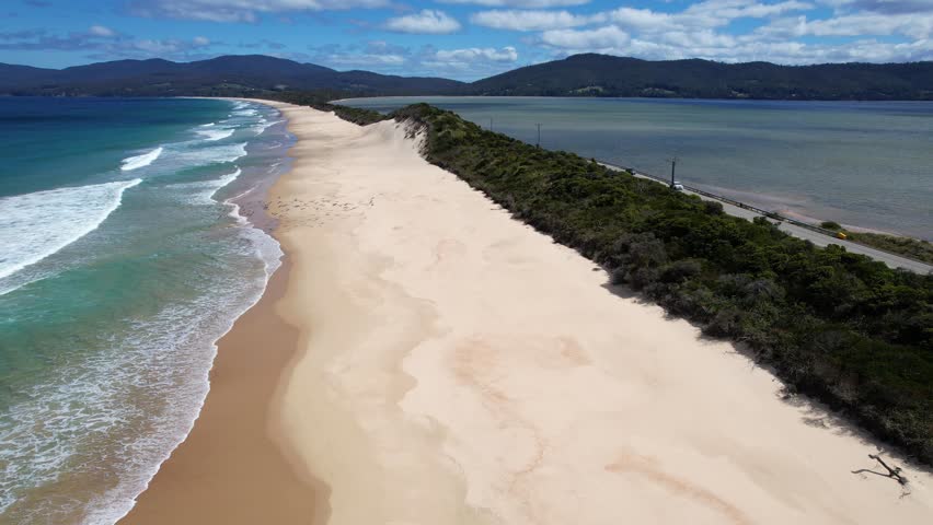 Neck Reserve And Beach, Bruny Island In Tasmania, Australia - Drone Shot