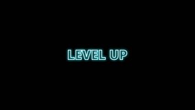 Level up neon text animation with glowing cyan light effect on transparent background. Modern achievement and progress title in 4K resolution, perfect for gaming, success, upgrade, reward, motivation, digital content, video intro, overlay, and motion graphics projects. - Powered by Shutterstock - Get 15% off with code: PIKWIZARD15