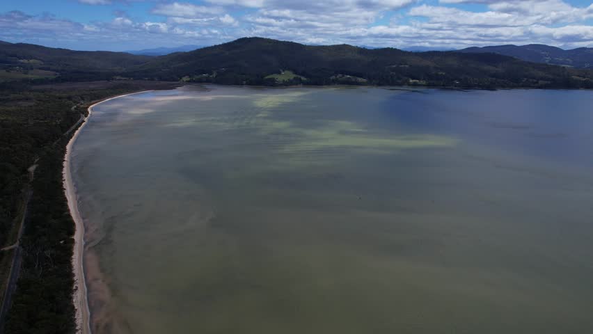 Tranquil Scenery Of Simpsons Bay On Bruny Island, Tasmania, Australia - Drone Shot