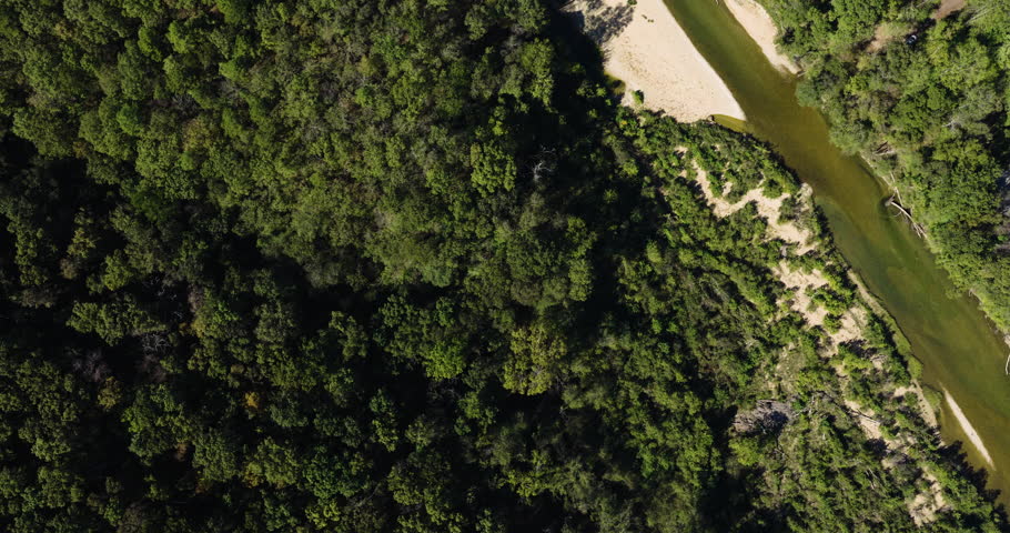 Devils Backbone Wilderness With A River In The Mark Twain National Forest In Missouri, USA. Aerial Topdown Shot