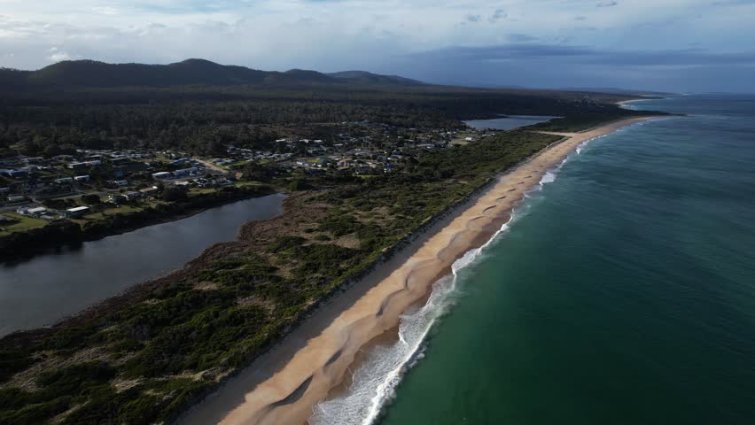 Steels Beach And Surroundings In Tasmania, Australia - Aerial Drone Shot
