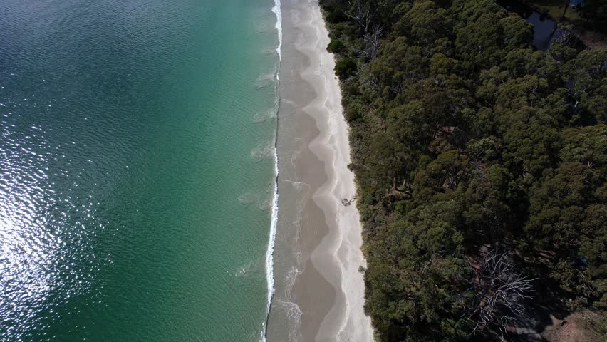 Turquoise Seascape Of Adventure Bay Beach In Tasmania, Australia - Drone Shot
