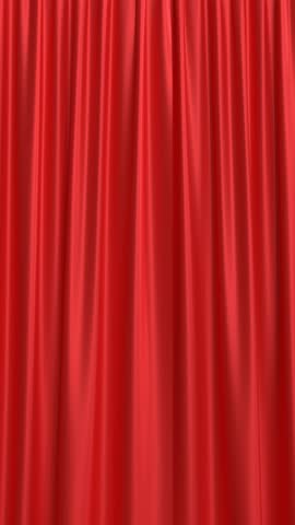 Red stage curtains opening on a green screen, Vertical video