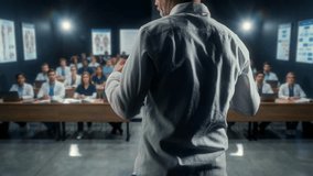 Healthcare Professional Addresses Aspiring Doctors In Lecture Hall With Visual Aids And Focused Lighting - Powered by Shutterstock - Get 15% off with code: PIKWIZARD15