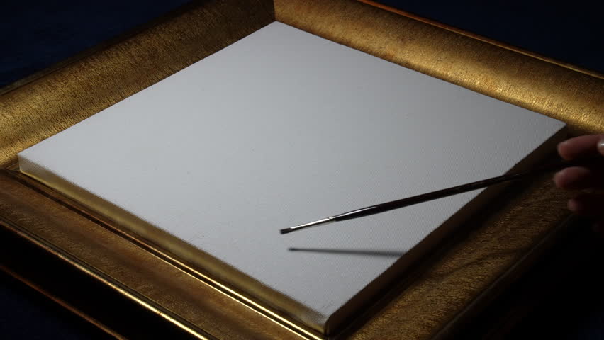 Artist’s Hand Painting on Blank Canvas in Elegant Gold Frame