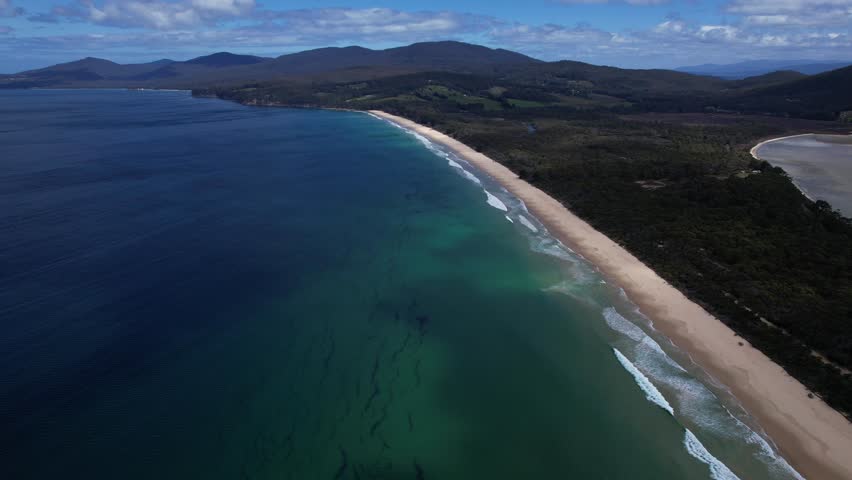 Neck Beach And Bay On Bruny Island, Tasmania, Australia - Drone Shot