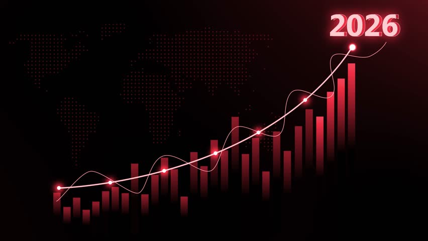 2026 Abstract Financial Graph with World Map Animation