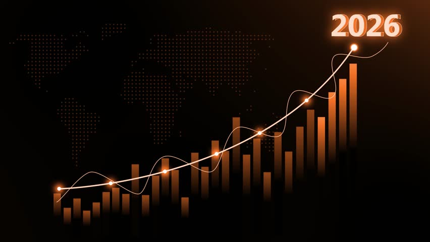 2026 Abstract Financial Graph with World Map Animation
