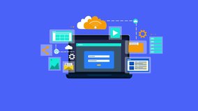 Laptop displaying a login screen with various application icons around it, representing digital interaction and technology - Powered by Shutterstock - Get 15% off with code: PIKWIZARD15