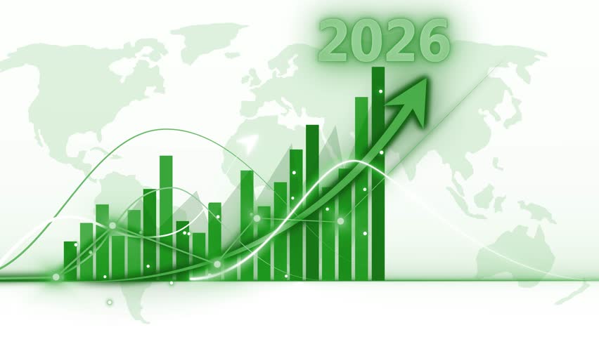 2026 Global Business Growth with Bar Chart and Arrow Animation