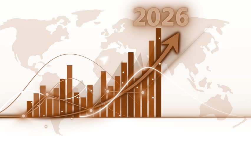 2026 Global Business Growth with Bar Chart and Arrow Animation