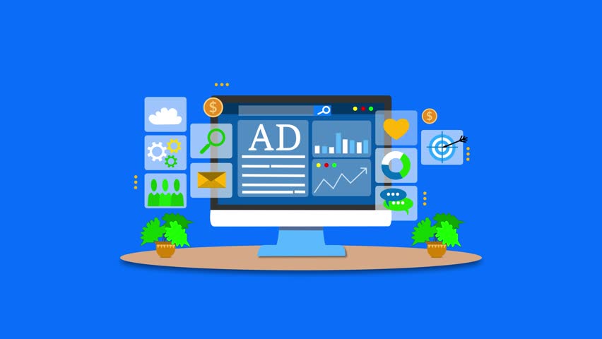 Digital Marketing and Online Advertising Animation, Animation of a computer screen displaying online advertising content