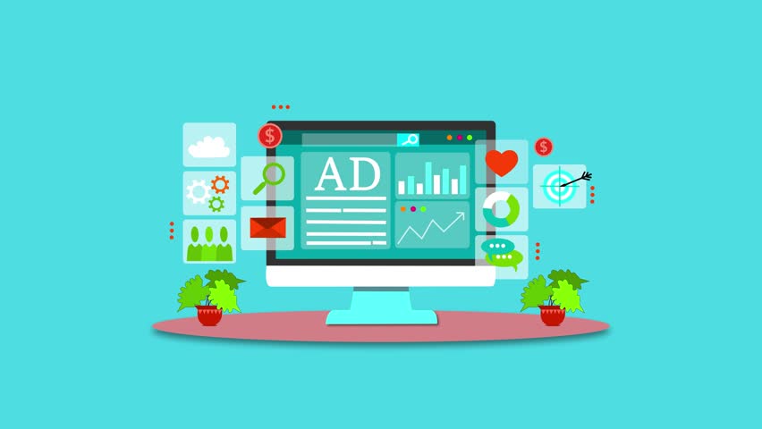 Digital Marketing and Online Advertising Animation, Animation of a computer screen displaying online advertising content