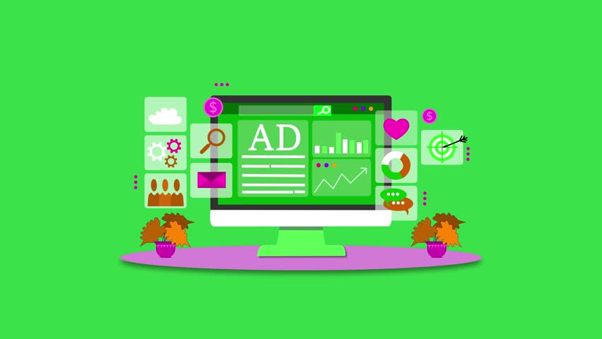 Digital Marketing and Online Advertising Animation, Animation of a computer screen displaying online advertising content