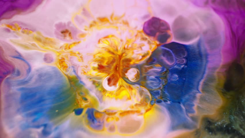 Colorful macro shot of vibrant flowing ink art, abstract and dynamic