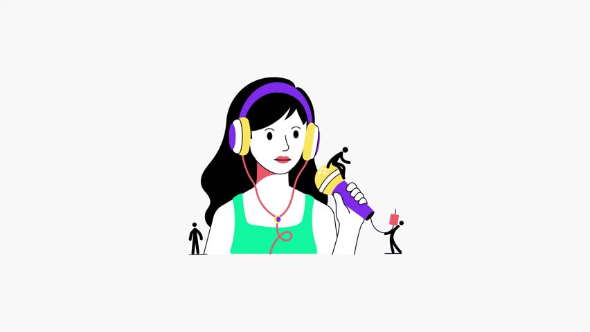 A flat style animated illustration representing podcaster
