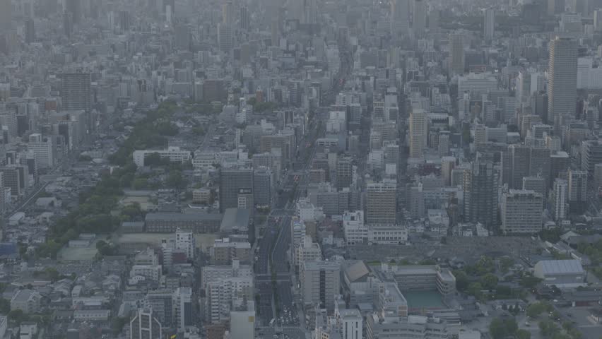 View of road going through cityscape from Abeno Harukas, Osaka, Japan.