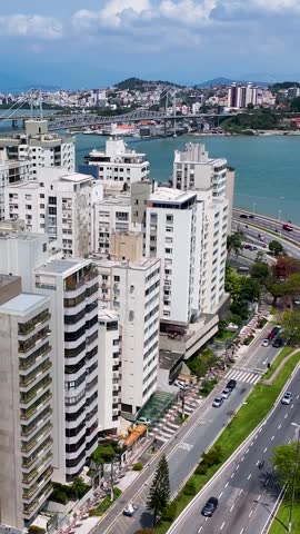 Florianopolis Skyline In Florianopolis Santa Catarina Brazil. Breathtaking Aerial View Of Time Lapse Drone Footage. Metropolitan Skyline Panoramic City View Vibrant. Metropolitan Cityscape.