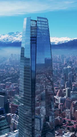 Santiago Skyline In Santiago Chile. Modern City Center With Skyscrapers Reflecting The Urban Life. Construction Landscape Company Building Stunning. Company Building. Santiago Chile.