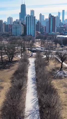 Lincoln Park In Chicago Illinois United States. Bird Eye View Of Stunning Iconic Recreational Park Of The City. Business Sky Downtown Cityscape. Business Downtown Panorama. Chicago Illinois.