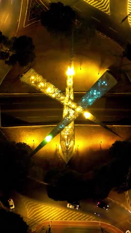 Night Goiania Skyline In Goiania Goias Brazil. Breathtaking Aerial View Of Time Lapse Drone Footage. Building Town Sky Clouds Illuminated Urban. Illuminated City Landmark. Goiania Goias.