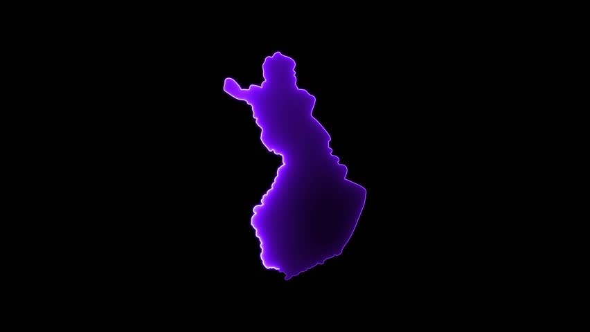 Finland map icon animation by purple color neon mask glow on black background.