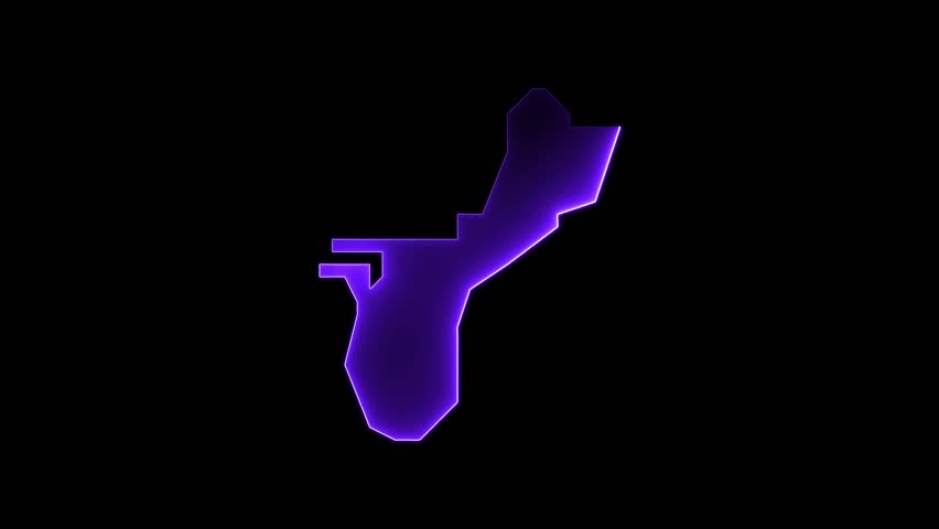 Guam map icon animation by purple color neon mask glow on black background.