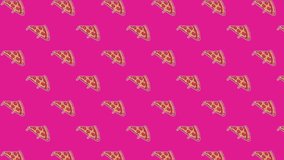 Pop art animation of delicious pizza slices moving diagonally across a bright pink canvas. This colorful 2D motion graphic captures a trendy, appetizing aesthetic, ideal for social media - Powered by Shutterstock - Get 15% off with code: PIKWIZARD15