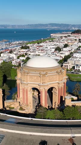 Palace Of Fine Arts In San Francisco California United States. Landmark Skyscraper Overlooking The Vast Urban Sprawl. Town Sky Clouds Backgrounds Urban. Backgrounds Downtown Panoramic.