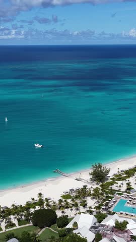 Grace Bay Beach In Providenciales Overseas Territory Turks And Caicos Islands. Stunning Tropical Coastline Beach Scene Viewed From Above. Paradise Landscape Heaven Wanderlust.