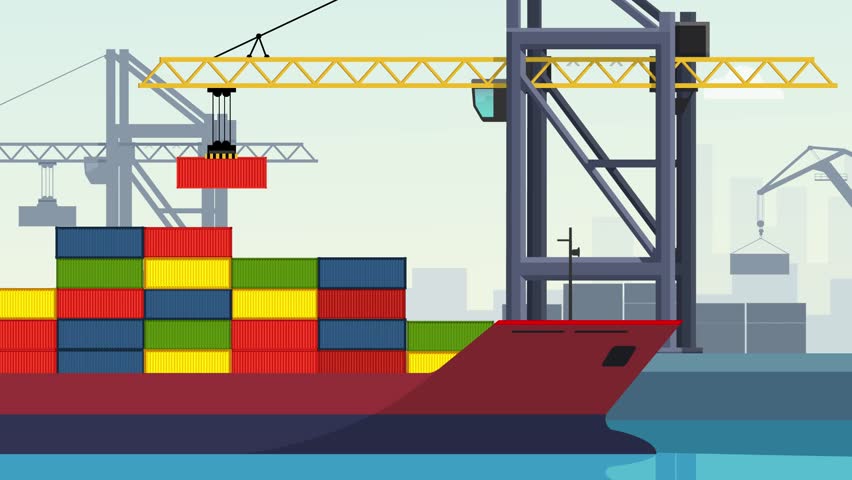 Sea Port Background Animation Clip, Cartoon Port Background Animated Clip, Ship, Crane Animation, Containers, Port Scene Animation,1080p Video