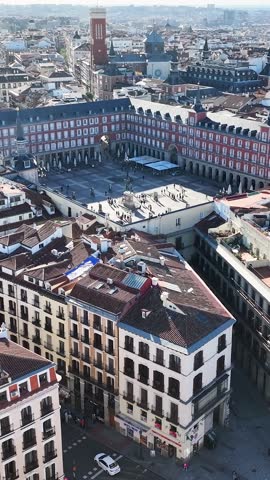 Madrid Skyline In Madrid Spain. Aerial View Of A Bustling City With High-Rise Buildings And Traffic. Business Sky Downtown Cityscape. Outdoors Downtown Famous. Madrid Spain.