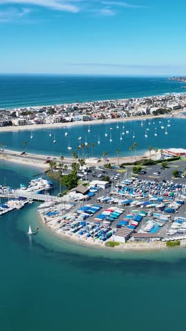 Mission Bay In San Diego California United States. Bird Eye View Of A Amazing Coastal Beach In The Summer Holiday. Shore Sky Clouds Beach Sea. Seaside Travel. San Diego California.