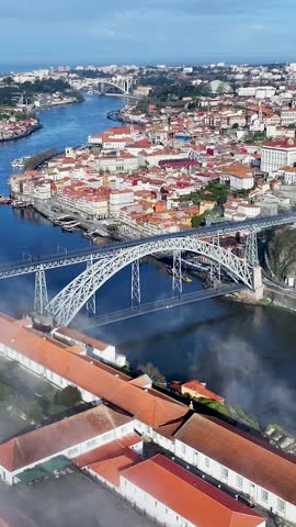 Luis I Bridge In Porto Portugal. Iconic Structure Of Bridge Connecting Landmarks Streets. Construction Landscape Company Building Stunning. Company Building. Porto Portugal.