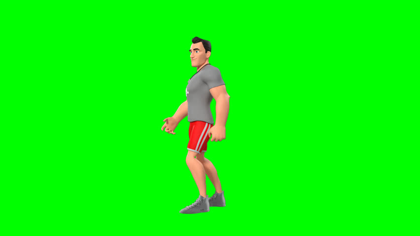 3D Max Fit Character Walking on Green Screen – Fitness male character walking loop animation for sports promo, workout video, advertising, explainer, and motion graphics projects
