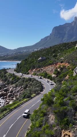 Coastal Road In Cape Town Western Cape South Africa. Stunning Landscape Of Highway Road Viewed From Above. Coast Horizon Seaside Summertime. Seaside Beach Travel. Cape Town Western Cape.