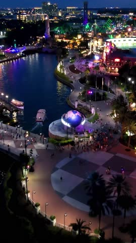 Night Downtown City In Orlando Florida United States. Breathtaking Aerial Landscape Of Famous Amusment Park. Building Landscape Buildings Amazing. Metropolitan Urban Buildings Enterprise Town.