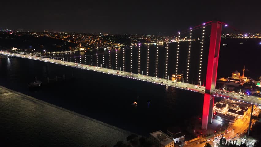 Bosphorus Bridge In Istanbul Night Skyline