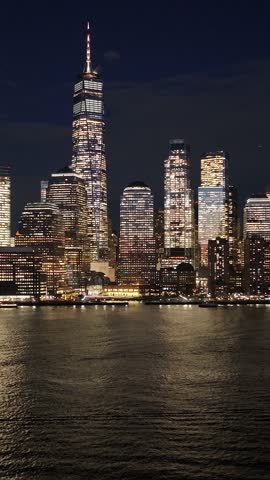 Night New York Skyline In Manhattan New York United States. Capturing The Hustle And Bustle Of A Vibrant City From Above. Building Infrastructure Landscape High Rise Building Beautiful.