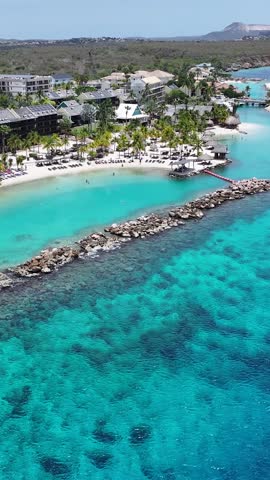 Caribbean Beach In Willemstad Netherlands Curacao. Bird Eye View Of A Amazing Coastal Beach In The Summer Holiday. Coast Clouds Seaside Summertime. Coast Panoramic. Willemstad Netherlands.