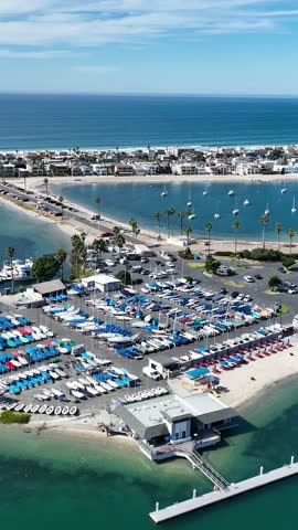 Mission Bay In San Diego California United States. Aerial View Of Stunning Beach With Crystal Clear Waters. Coast Horizon Seaside Summertime. Coast International Beach Panorama. San Diego California.