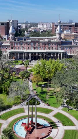 Henry Plant Museum In Tampa Florida United States. Modern City Center With Skyscrapers Reflecting The Urban Life. Business Sky Clouds Downtown Cityscape. Business Panorama. Tampa Florida.