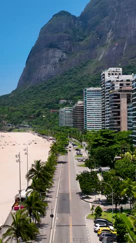 Sao Conrado Beach In Downtown Rio De Janeiro Rio De Janeiro Brazil. Bird Eye View Of A Amazing Coastal Beach In The Summer Holiday.