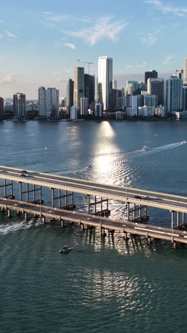 Miami Skyline In Miami Florida United States. Stunning Tropical Coastline Beach Scene Viewed From Above. Metropolitan Skyline Panoramic City View Vibrant. Metropolitan Cityscape. Miami Florida.