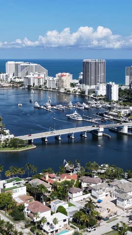 Fort Lauderdale Skyline In Fort Lauderdale Florida United States. Breathtaking Aerial View Of A Lush Tropical Coastline Scenery. Industrial Skyline Skyscrapers Amazing. Industrial Flyover Business.