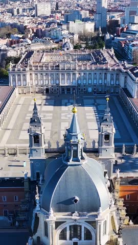 Royal Palace Of Madrid In Madrid Spain. Modern City Center With Skyscrapers Reflecting The Urban Life. Infrastructure Landscape Commercial Building Awesome. Infrastructure Urban. Madrid Spain.