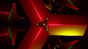 Abstract kaleidoscopic triangle tunnel with neon green and purple glow - Powered by Shutterstock - Get 15% off with code: PIKWIZARD15