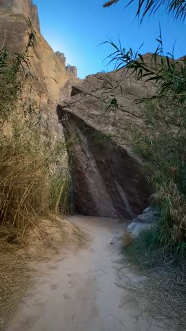 Trail With Giant Overhanging Boulder and Enormous Cliffs (Big Bend National Park, Texas, USA)